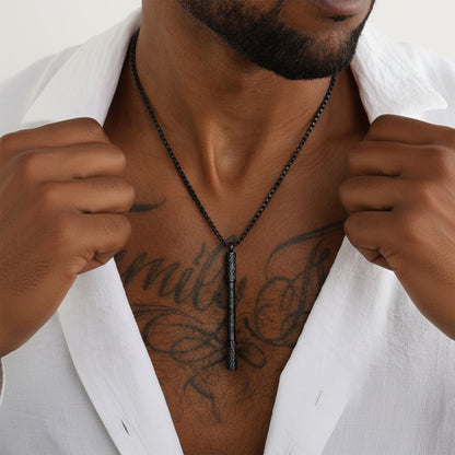 Man wearing a Monkey King Ruyi Jingu Bang Bar Necklace