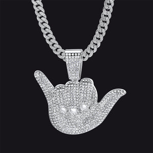 Stainless Steel 666 Hand Sign Necklace 