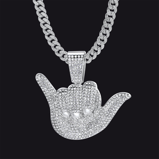Stainless Steel 666 Hand Sign Necklace img