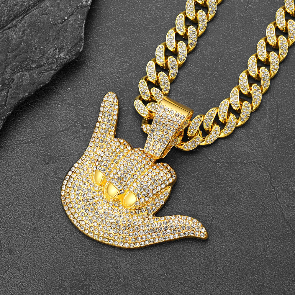 Hip Hop Zirconia 666 Hand Sign Cuban Chain Necklace for Men