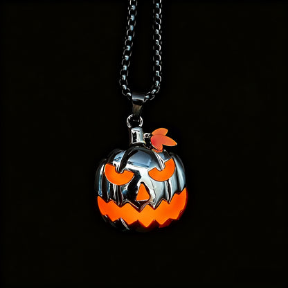 Model wearing glowing skull pumpkin pendant for ghost festival