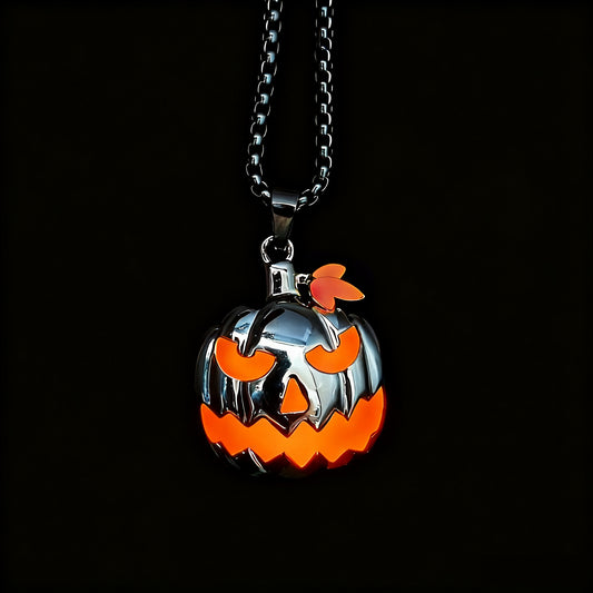 Model wearing glowing skull pumpkin pendant for ghost festivalimg