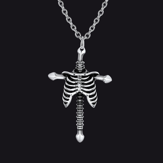 Gothic Jesus skeleton cross pendant necklace for men, symbol of faith and strengthimg