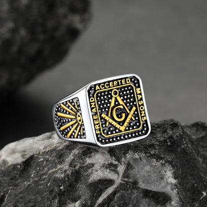 FaithHeart Masonic Freemason Signet Ring For Men FaithHeart