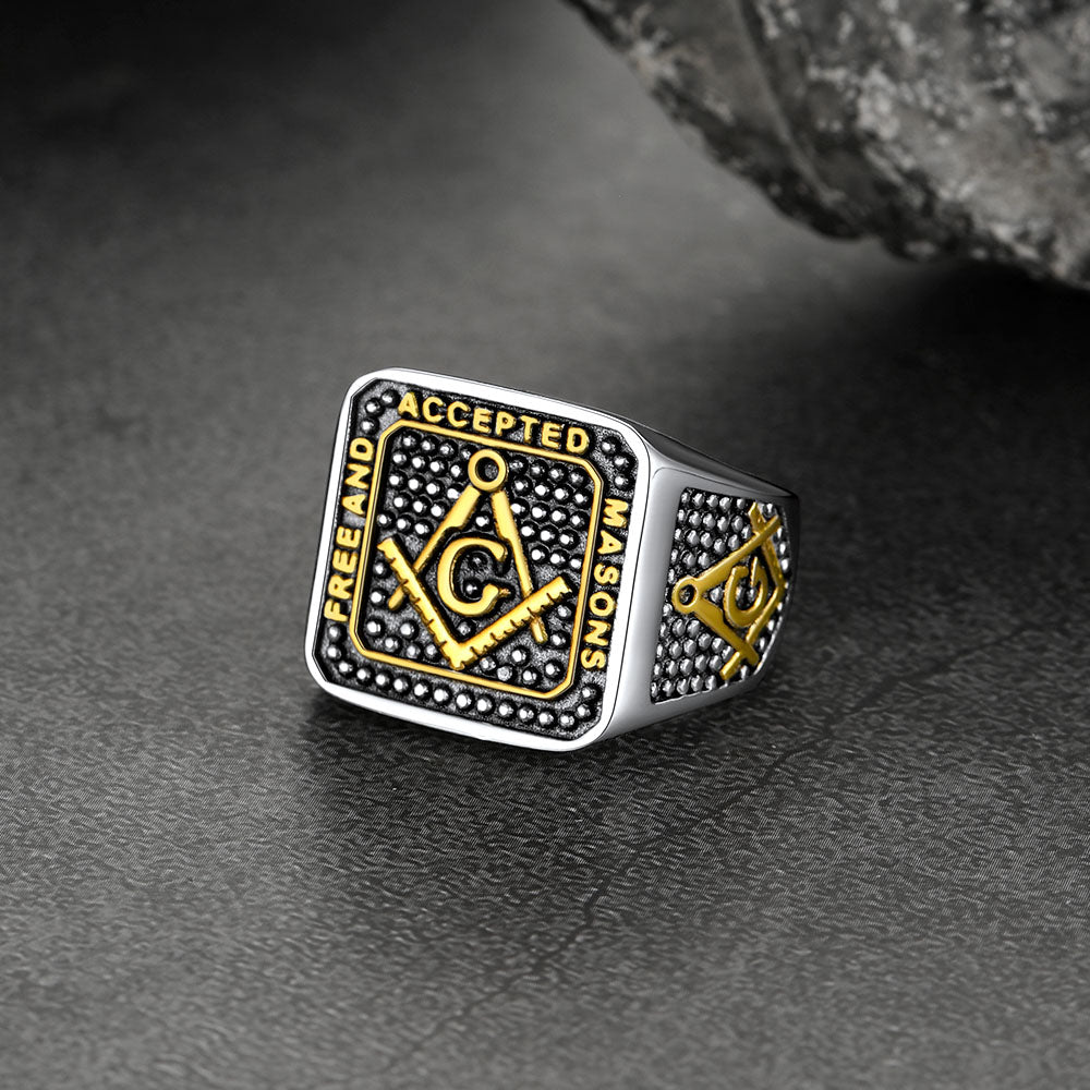 FaithHeart Masonic Freemason Signet Ring For Men FaithHeart