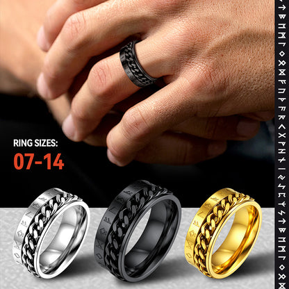 Viking Rune Chain Spinner Anxiety Ring for Men