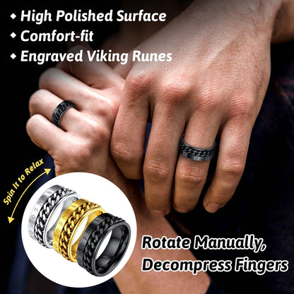 Viking Rune Chain Spinner Anxiety Ring for Men