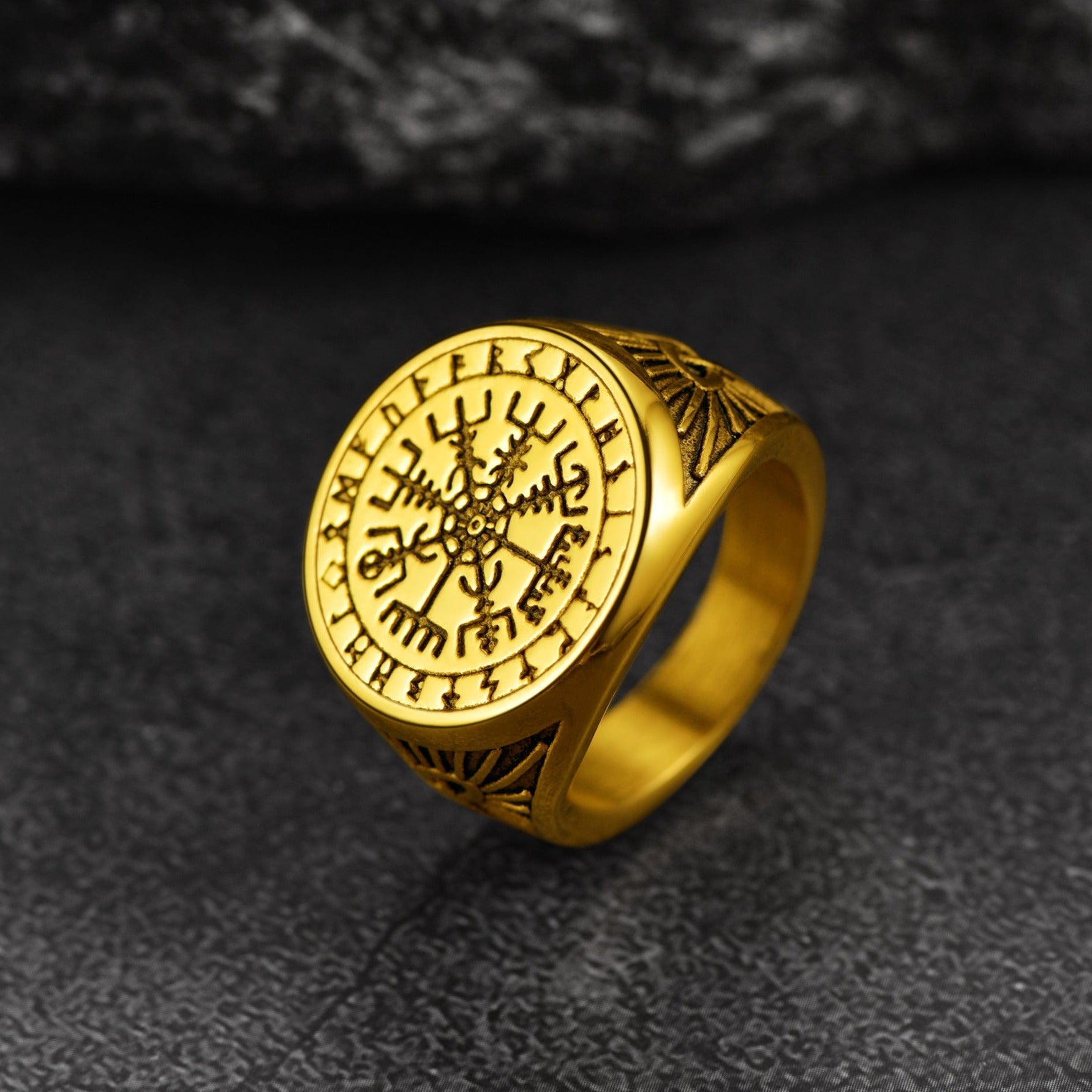 FaithHeart Norse Viking Compass Ring For Men Vegvisir Signet Ring FaithHeart