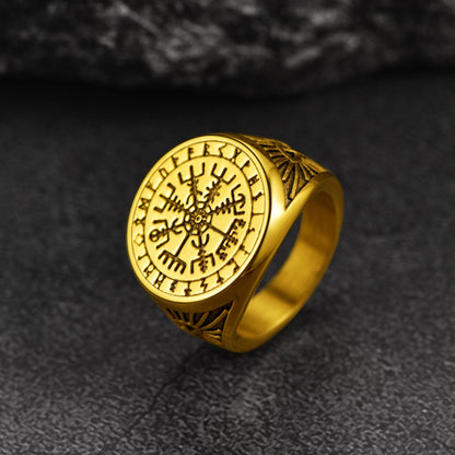 FaithHeart Norse Viking Compass Ring For Men Vegvisir Signet Ring FaithHeart