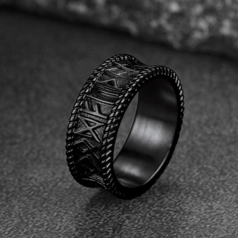 FaithHeart Norse Runes Stainless Steel Ring Viking Couple Ring FaithHeart