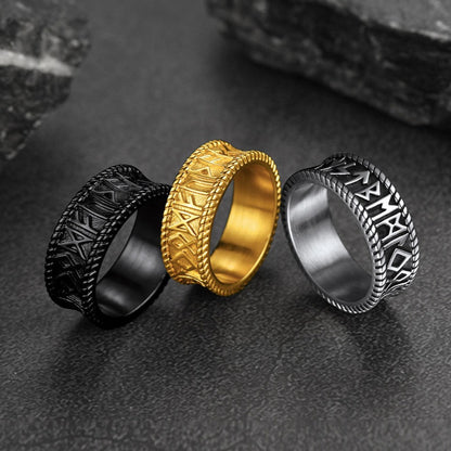 FaithHeart Norse Runes Stainless Steel Ring Viking Couple Ring FaithHeart