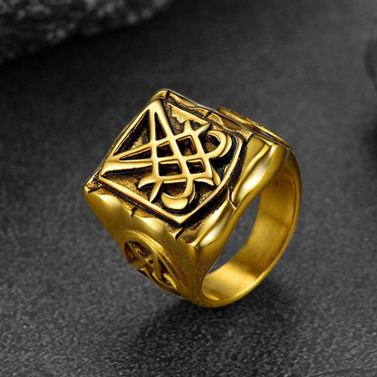 FaithHeart Satanic Lucifer Square Symbol Custom Signet Ring FaithHeart