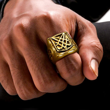 FaithHeart Satanic Lucifer Square Symbol Custom Signet Ring FaithHeart
