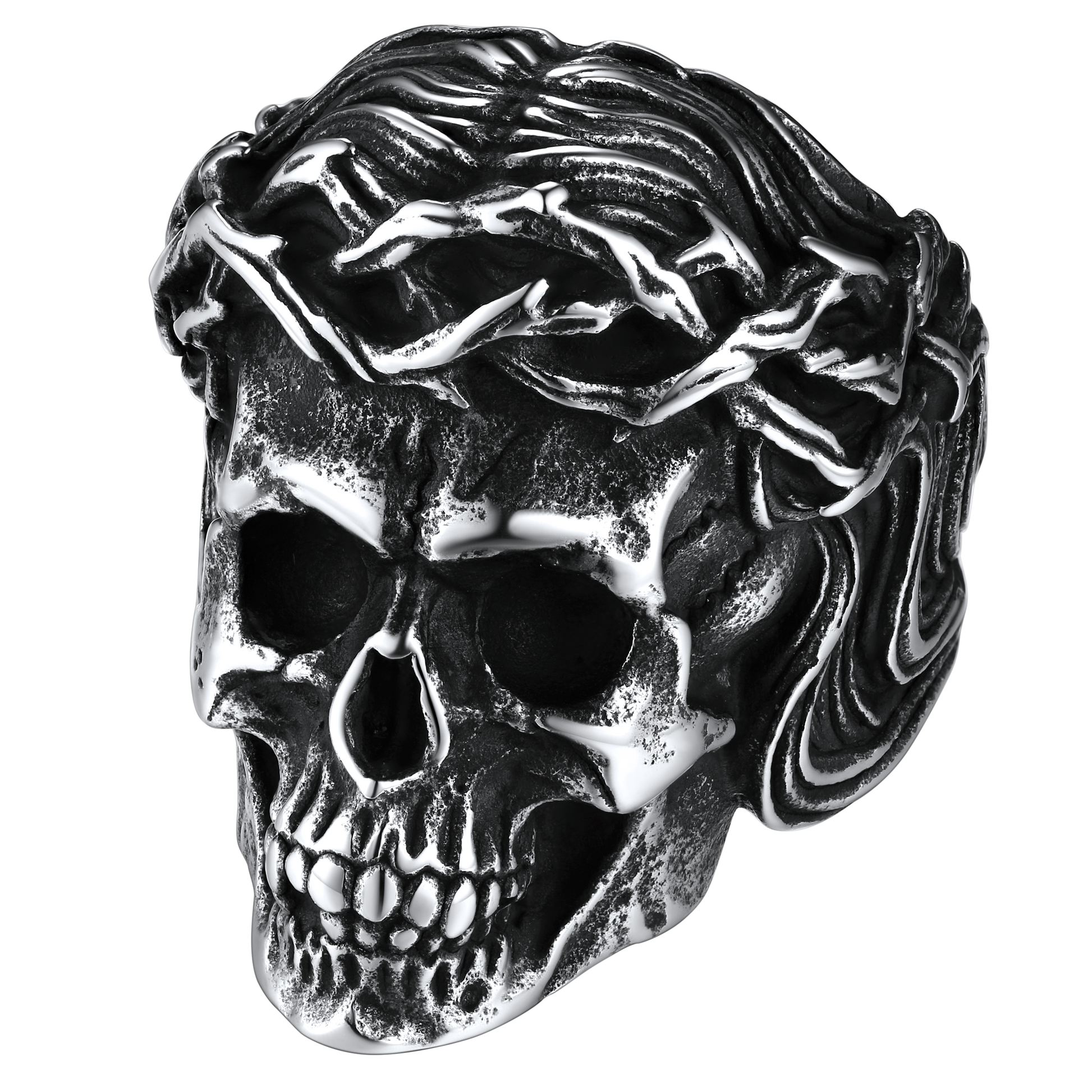 FaithHeart Crown of Thorns Skull Ring For Men Stainless Steel FaithHeart