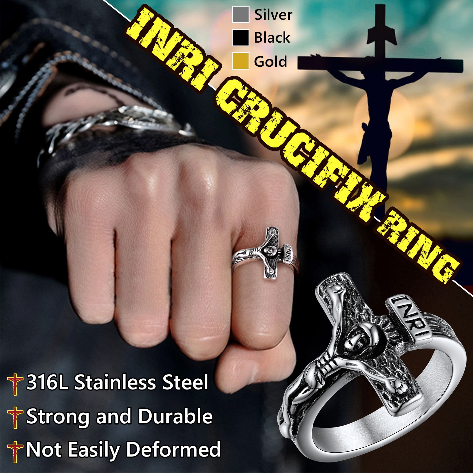Christian Jesus Crucifix Cross Ring for Men