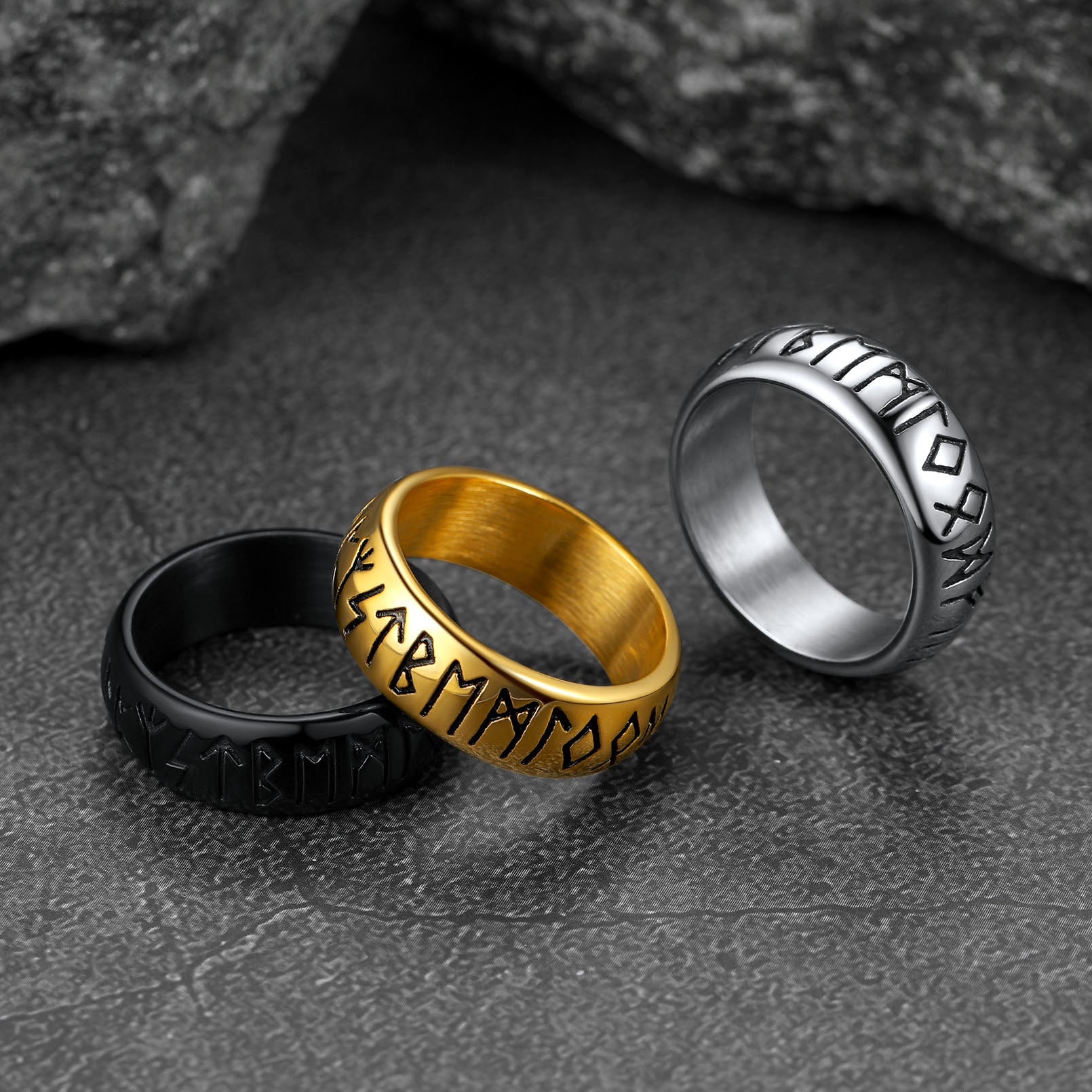 FaithHeart Norse Viking Spinner Runes Stainless Steel Ring FaithHeart