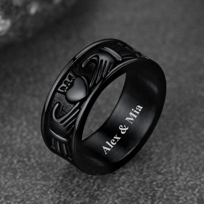 Black Celtic Claddagh Love Wedding Band Ring for Men Women