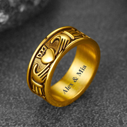 Gold Celtic Claddagh Love Wedding Band Ring for Men Women