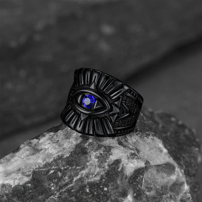 Blue Sapphire All Seeing Eye Stainless Steel Ring