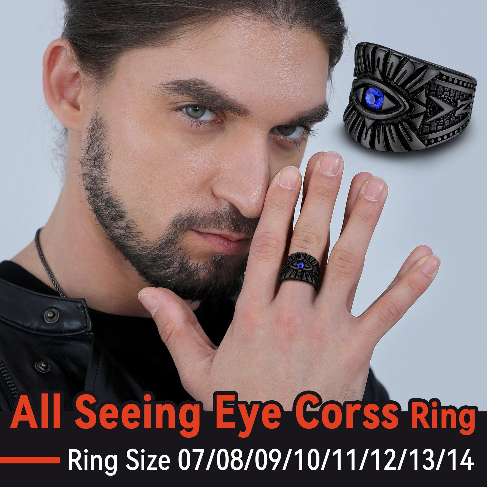 Blue Sapphire All Seeing Eye Stainless Steel Ring