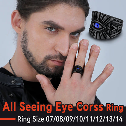 Blue Sapphire All Seeing Eye Stainless Steel Ring