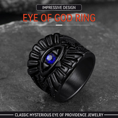 Blue Sapphire All Seeing Eye Stainless Steel Ring