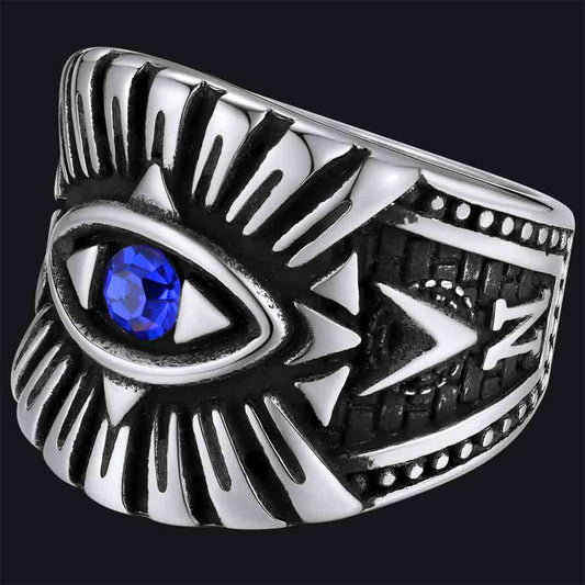 FaithHeart Blue Sapphire All Seeing Eye Ring Stainless Steel FaithHeart
