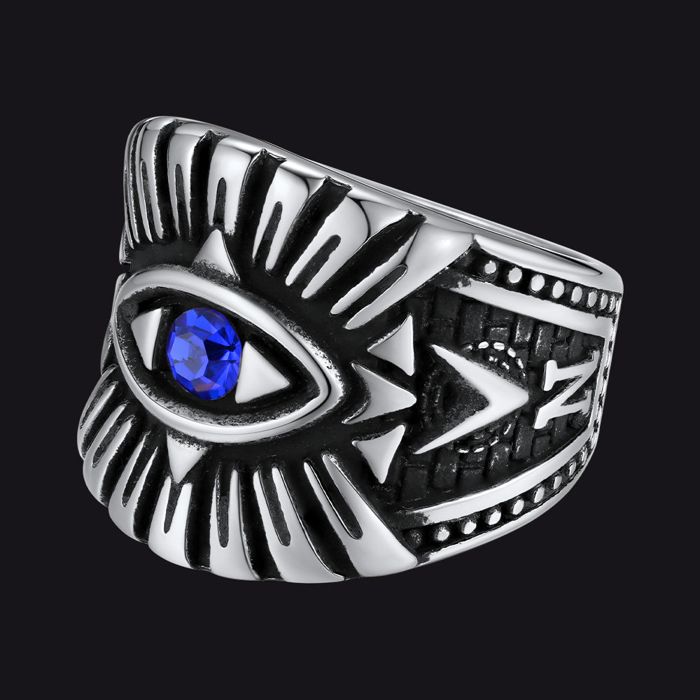 Blue Sapphire All Seeing Eye Stainless Steel Ring