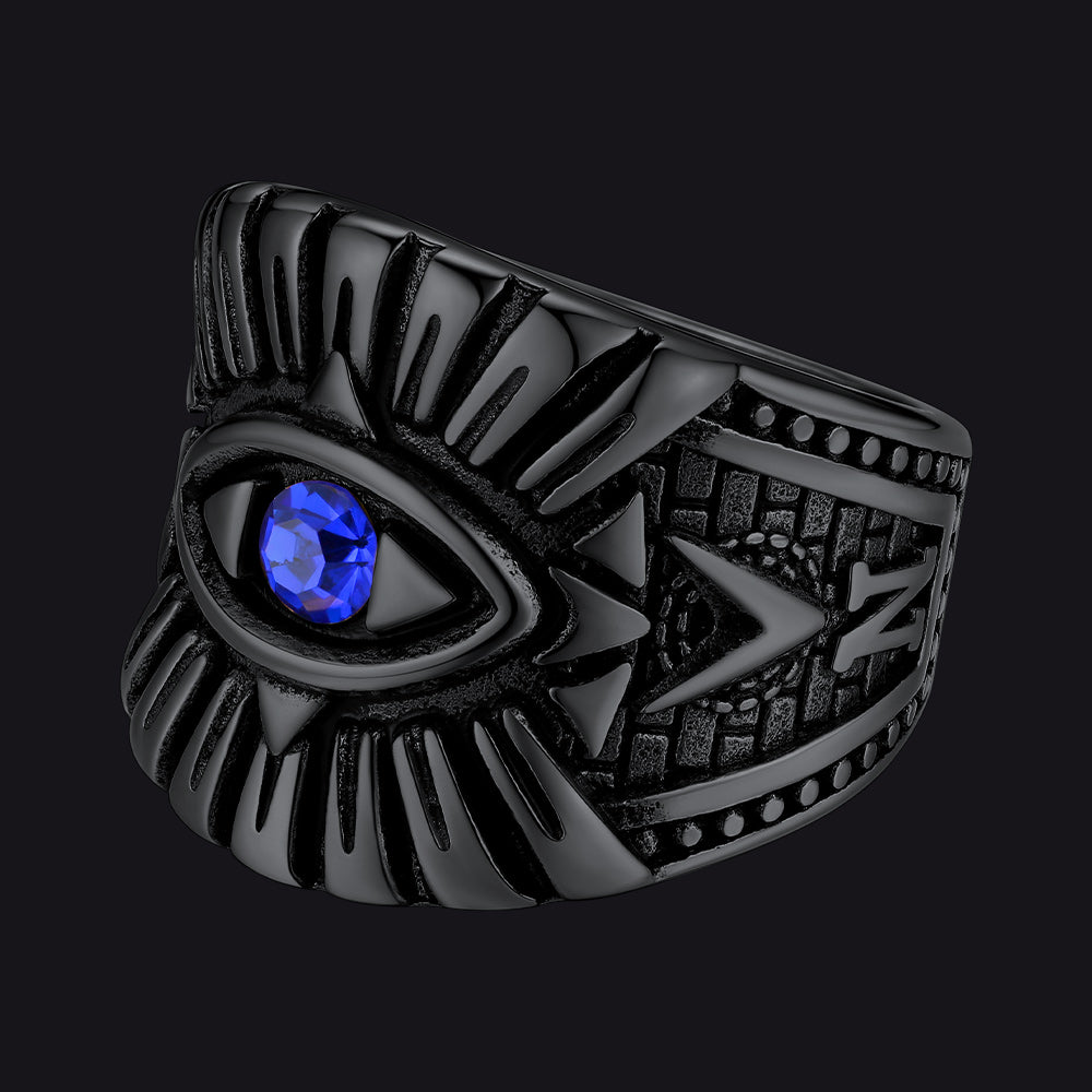 Blue Sapphire All Seeing Eye Stainless Steel Ring