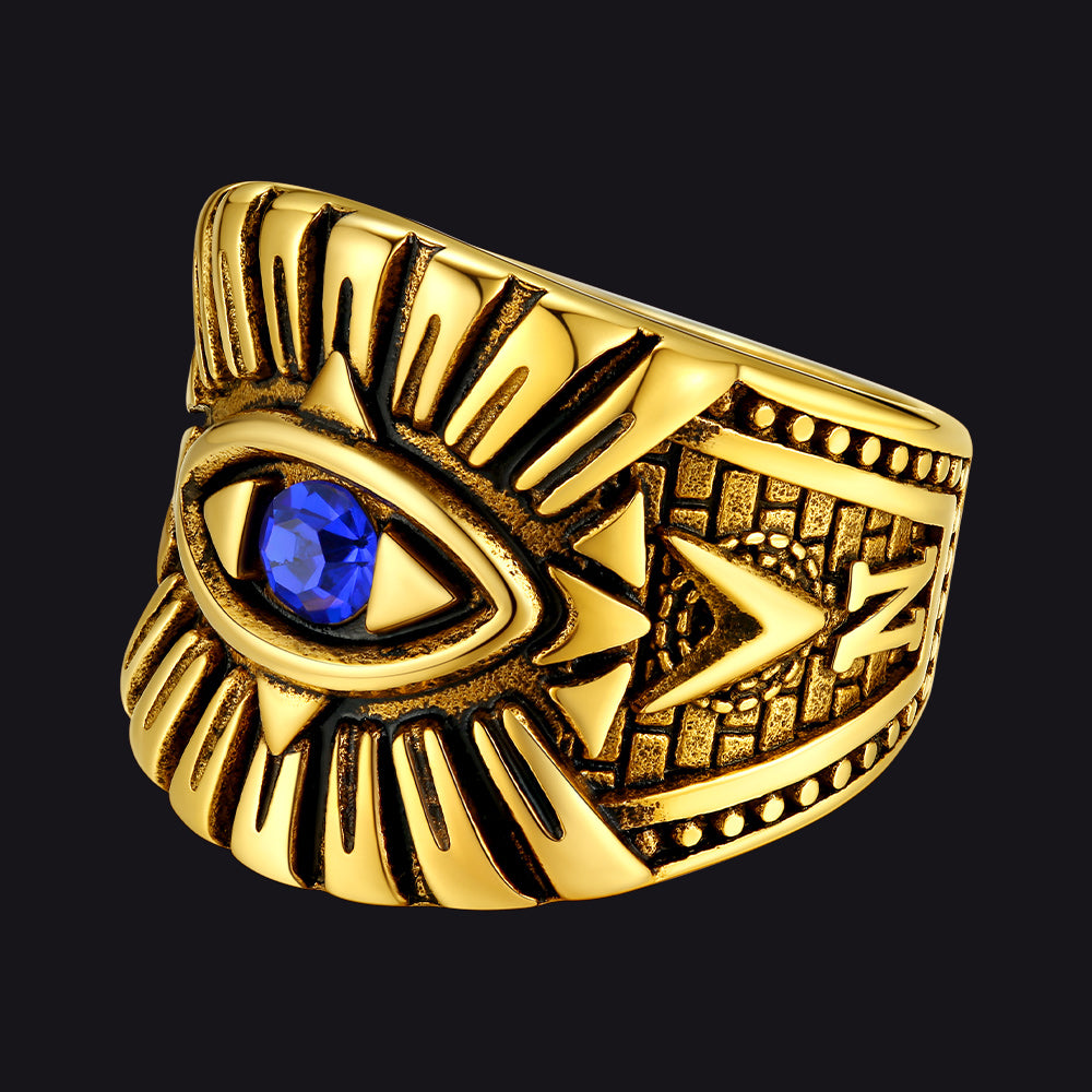 Blue Sapphire All Seeing Eye Stainless Steel Ring