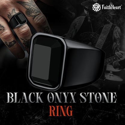 FaithHeart Black Onyx Stone Ring Signet Ring For Men FaithHeart