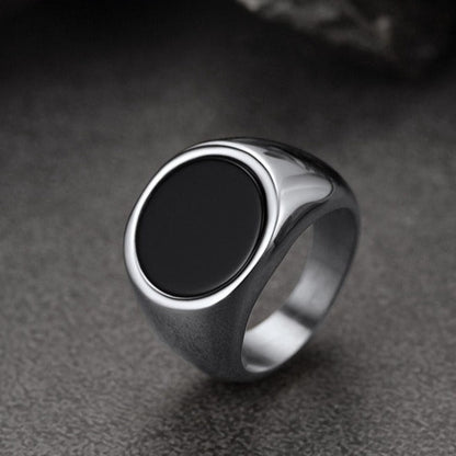 Round Black Onyx Signet Ring for Men