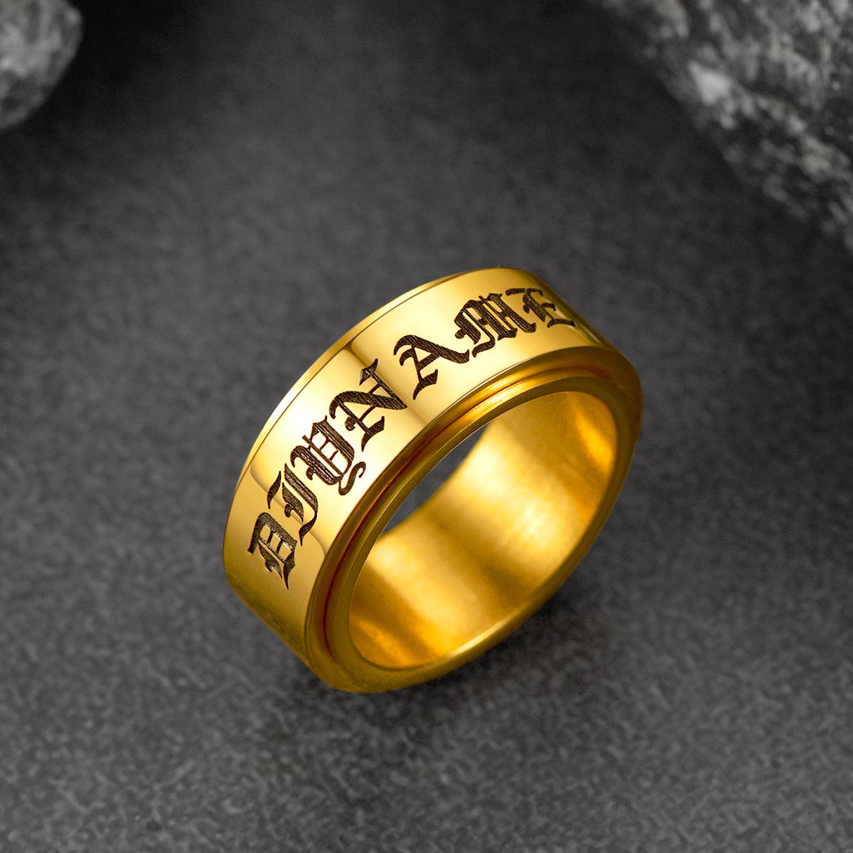 Custom Engraved Fidget Spinner Anxiety Stainless Steel Ring for Men Women