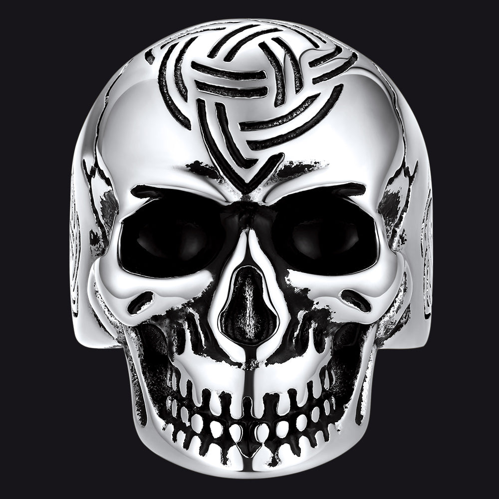 Gothic Skull Ring For Men With Viking Celtic Triquetra