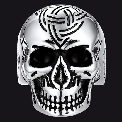 Gothic Skull Ring For Men With Viking Celtic Triquetra