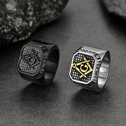 FaithHeart Viking Runes Square Signet Ring for Men Freemason Masonic Rings FaithHeart