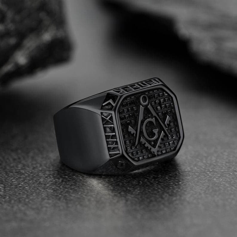 FaithHeart Viking Runes Square Signet Ring for Men Freemason Masonic Rings FaithHeart