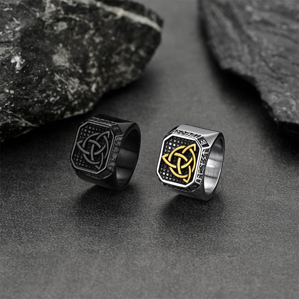 FaithHeart Viking Runes Square Signet Ring Celtic Knot Rings FaithHeart
