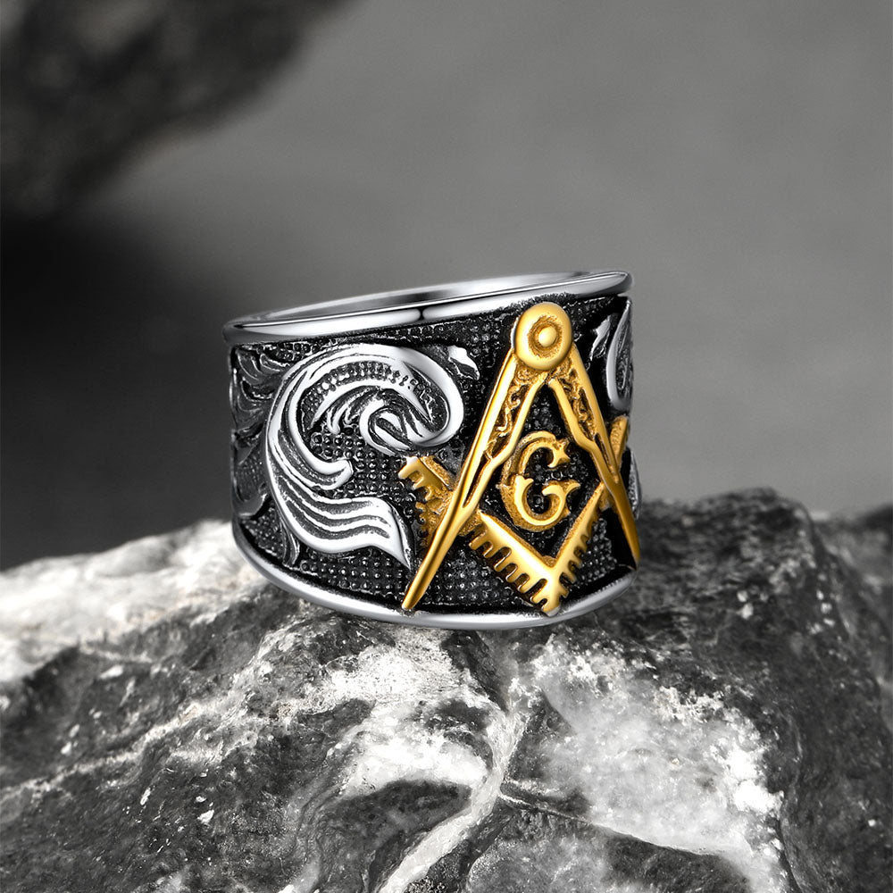 FaithHeart Masonic Signet Ring Stainless Steel Vintage Freemason Biker Ring FaithHeart