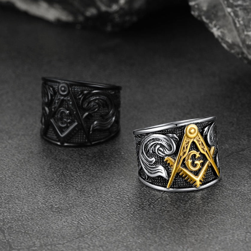 FaithHeart Masonic Signet Ring Stainless Steel Vintage Freemason Biker Ring FaithHeart
