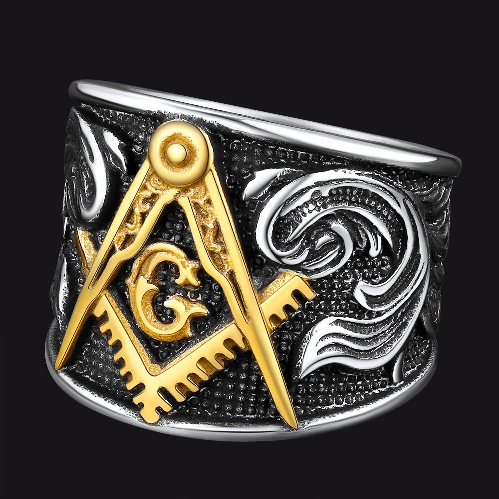 FaithHeart Masonic Signet Ring Stainless Steel Vintage Freemason Biker Ring FaithHeart