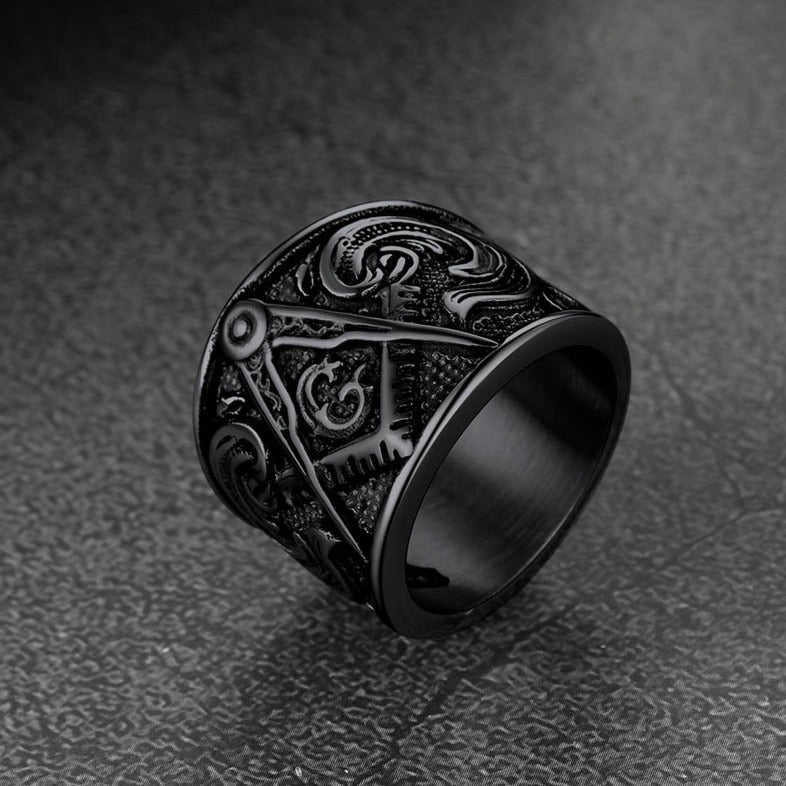 FaithHeart Masonic Signet Ring Stainless Steel Vintage Freemason Biker Ring FaithHeart