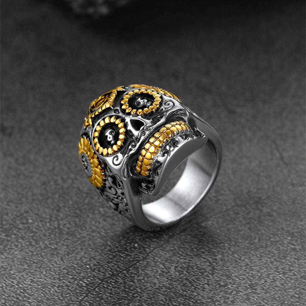 FaithHeart Vintage Skull Ring Stainless Steel Punk Biker Ring FaithHeart