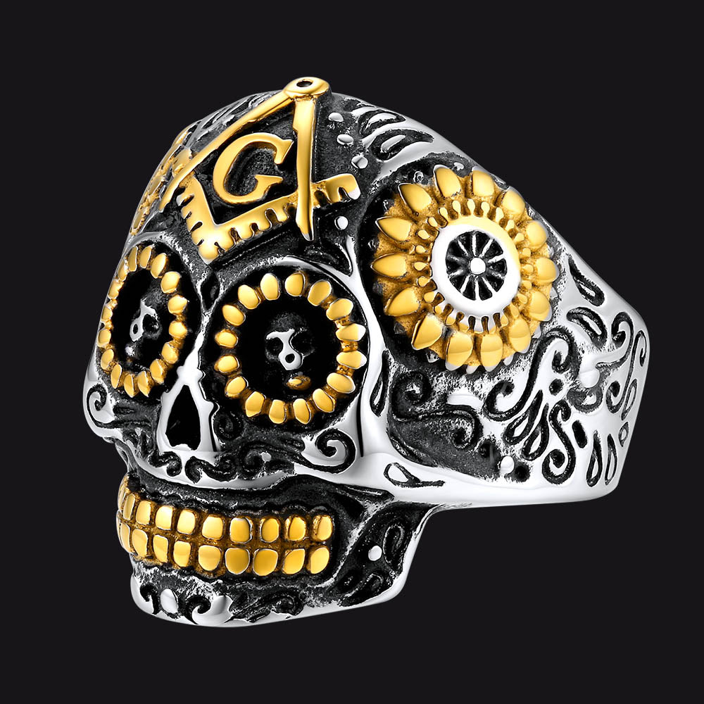 FaithHeart Vintage Skull Ring Stainless Steel Punk Biker Ring FaithHeart