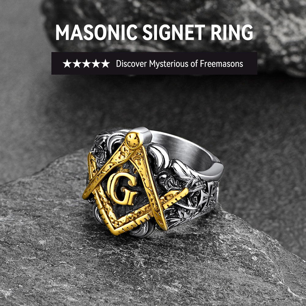 FaithHeart Freemason Masonic Stainless Steel Biker Rings FaithHeart