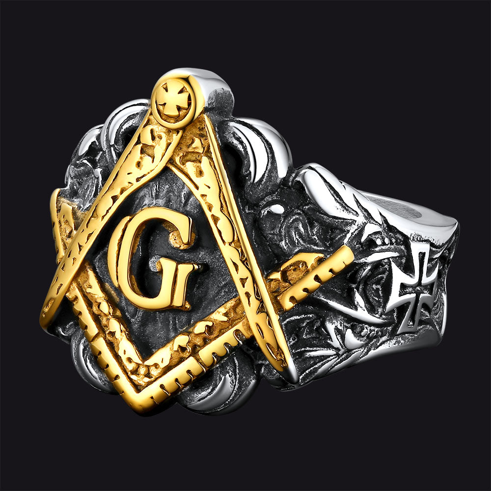 FaithHeart Freemason Masonic Stainless Steel Biker Rings FaithHeart