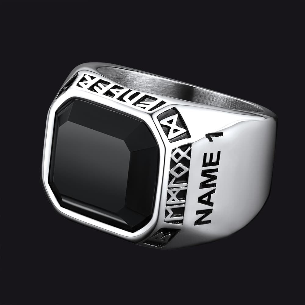 FaithHeart Customized Elegant Statement Flat Synthetic Onyx Runes Rings FaithHeart