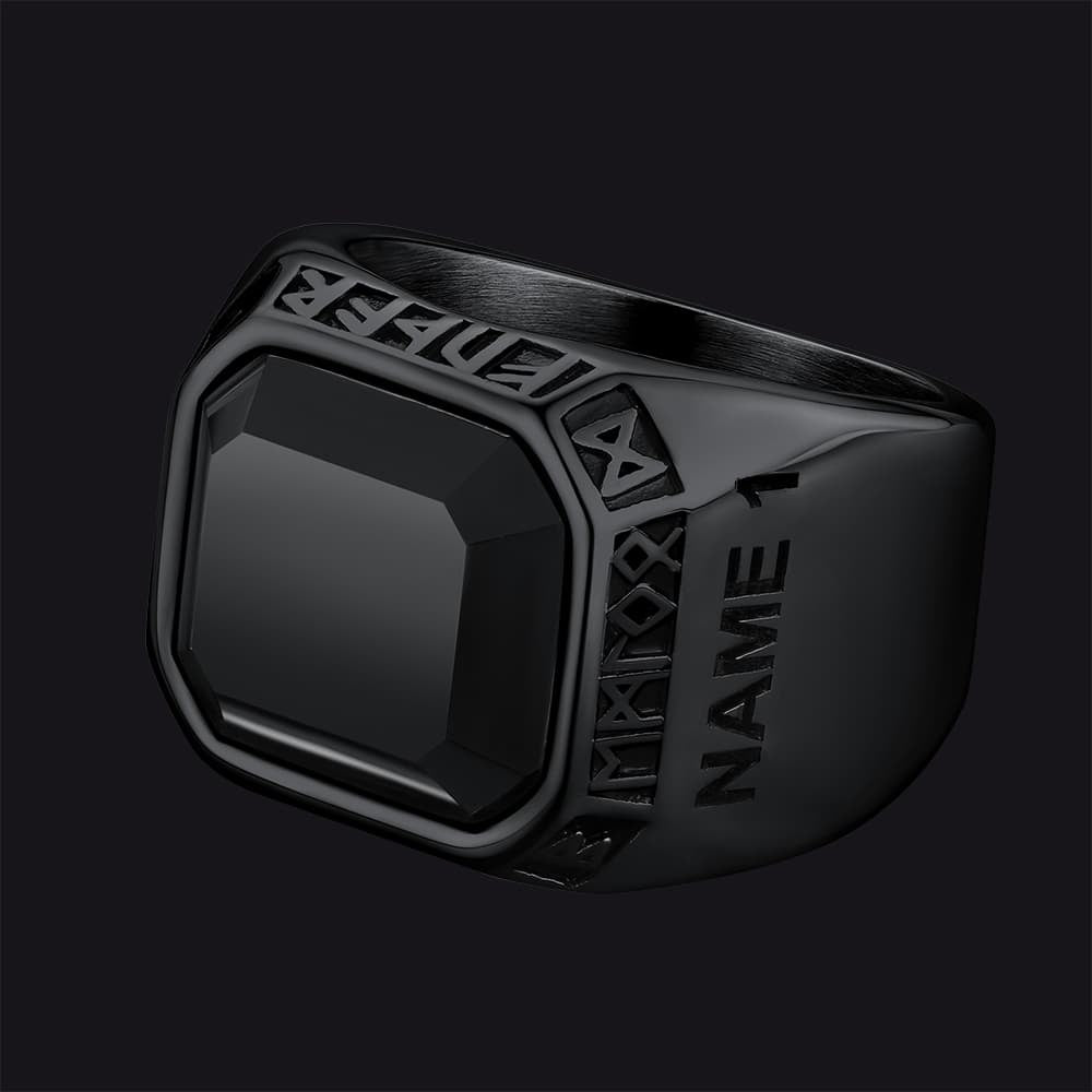 FaithHeart Customized Elegant Statement Flat Synthetic Onyx Runes Rings FaithHeart