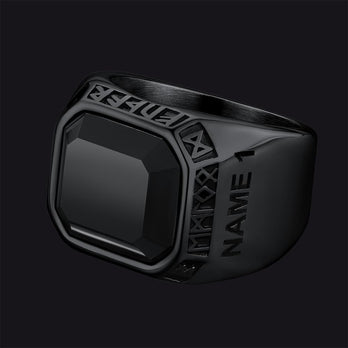 FaithHeart Customized Elegant Statement Flat Synthetic Onyx Runes Rings FaithHeart