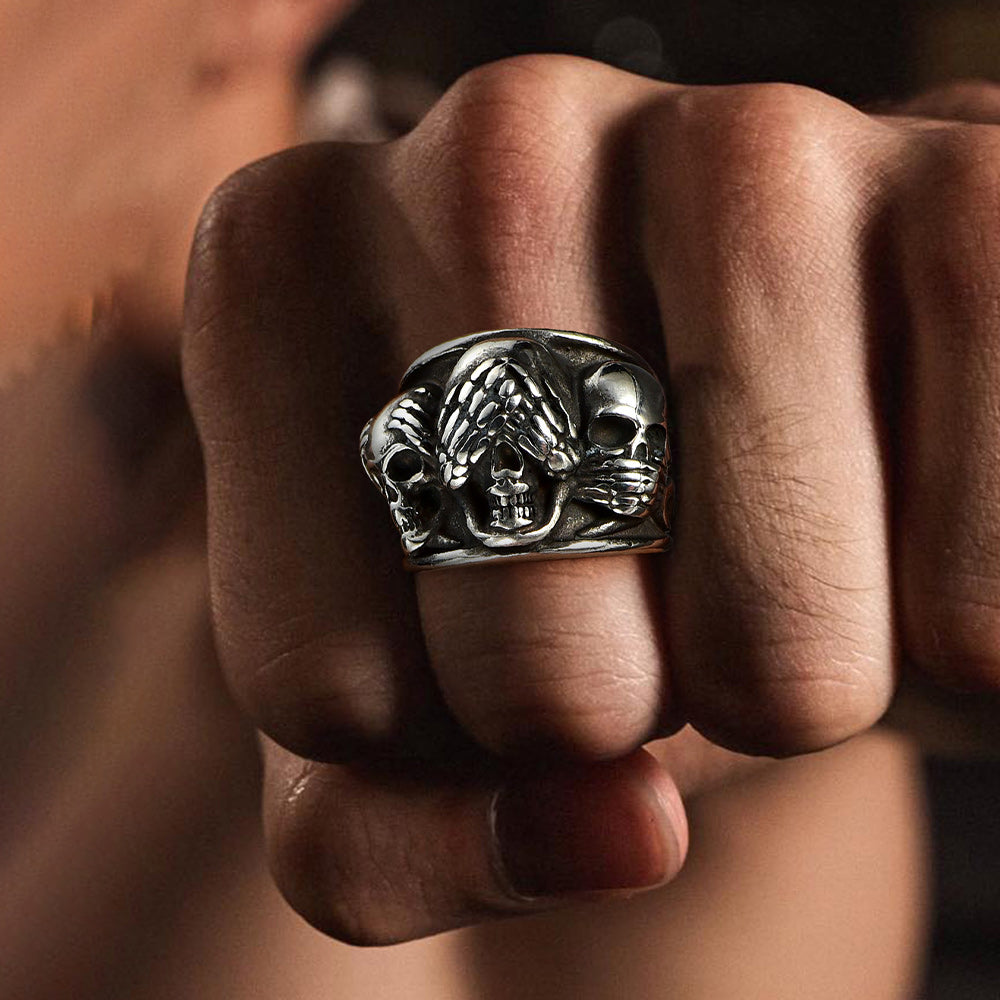 Gothic Punk Biker Skull Band Ring for Men